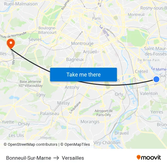 Bonneuil-Sur-Marne to Versailles map
