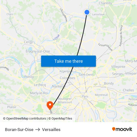 Boran-Sur-Oise to Versailles map