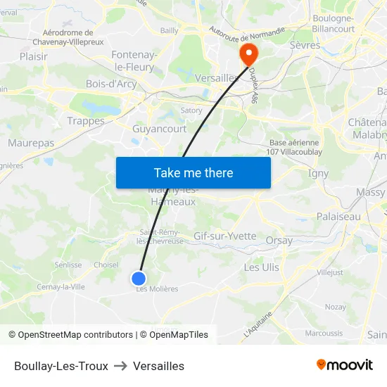 Boullay-Les-Troux to Versailles map