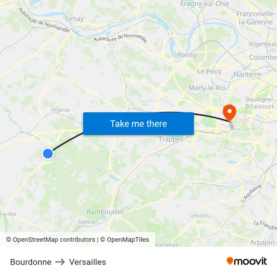 Bourdonne to Versailles map