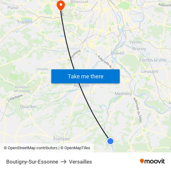 Boutigny-Sur-Essonne to Versailles map