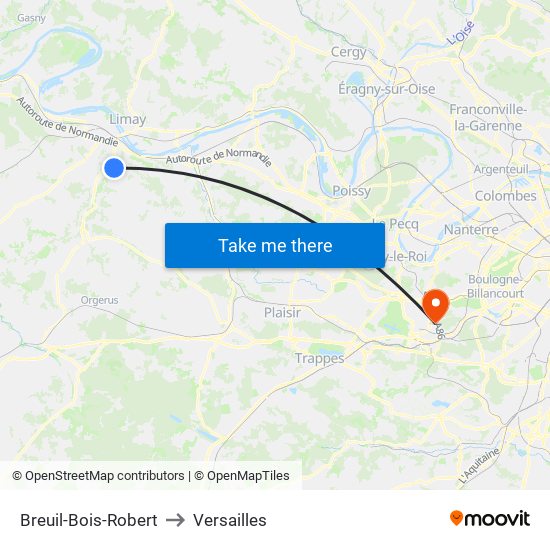 Breuil-Bois-Robert to Versailles map