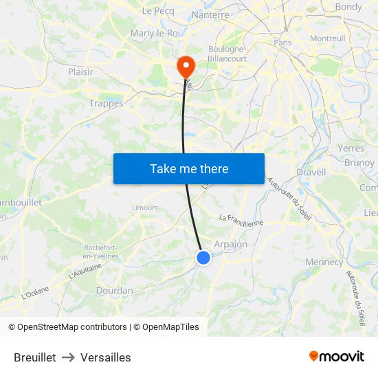 Breuillet to Versailles map
