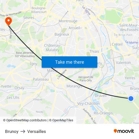 Brunoy to Versailles map