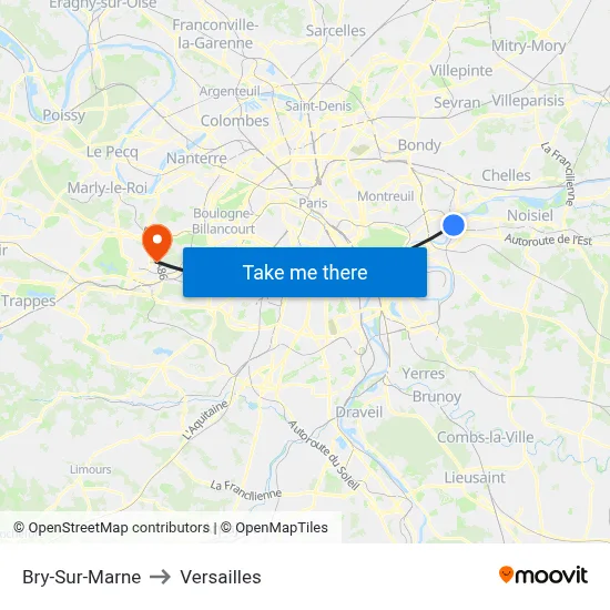 Bry-Sur-Marne to Versailles map