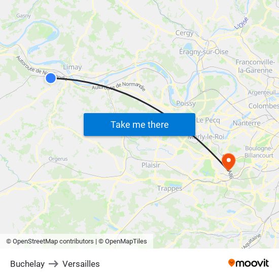 Buchelay to Versailles map