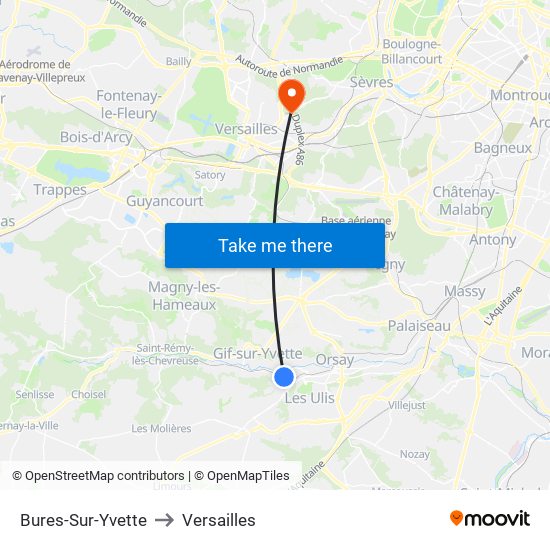 Bures-Sur-Yvette to Versailles map