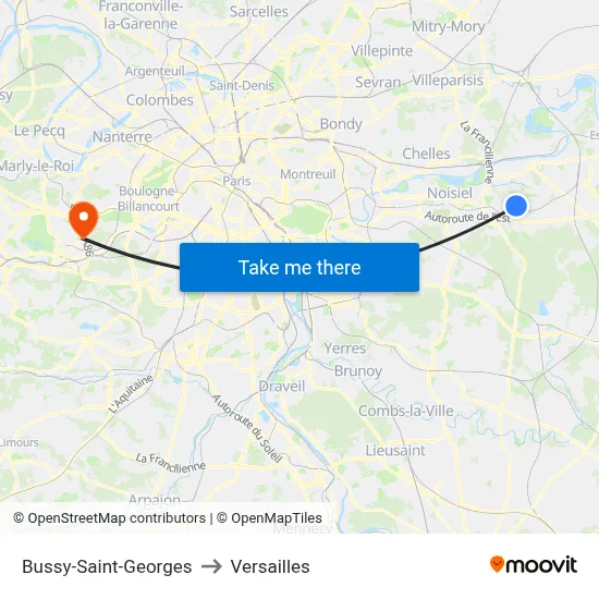 Bussy-Saint-Georges to Versailles map
