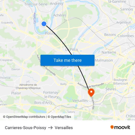 Carrieres-Sous-Poissy to Versailles map