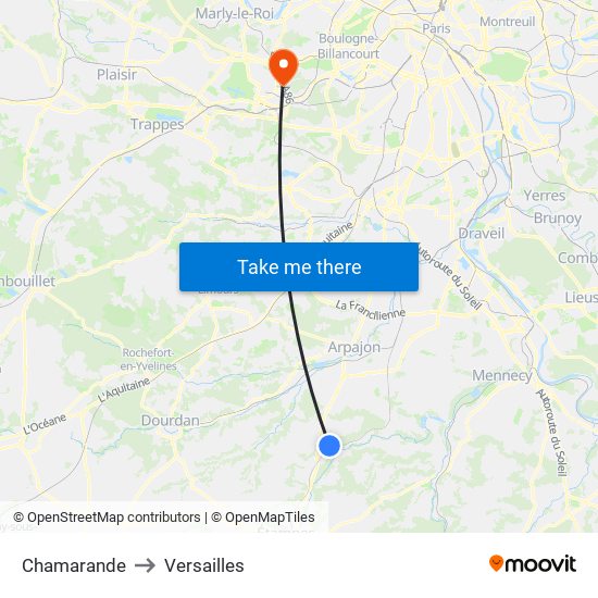 Chamarande to Versailles map