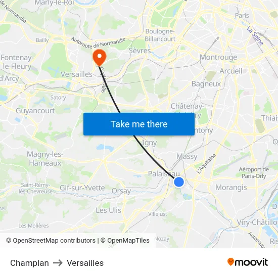 Champlan to Versailles map