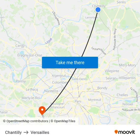 Chantilly to Versailles map