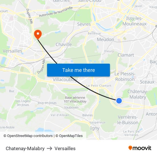 Chatenay-Malabry to Versailles map