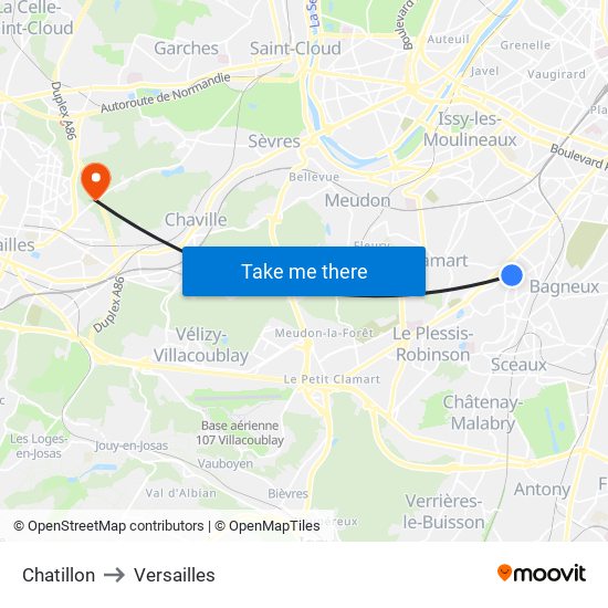 Chatillon to Versailles map