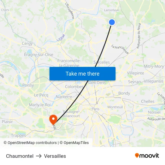 Chaumontel to Versailles map