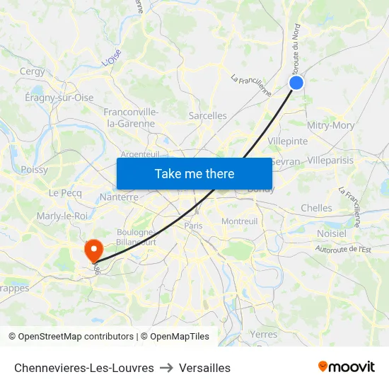 Chennevieres-Les-Louvres to Versailles map