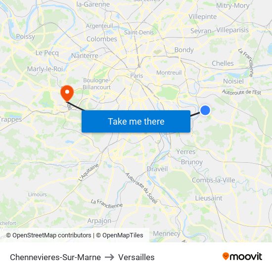 Chennevieres-Sur-Marne to Versailles map