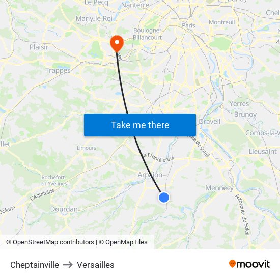 Cheptainville to Versailles map
