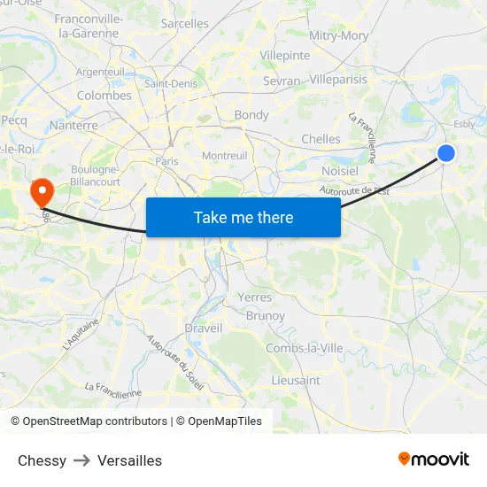 Chessy to Versailles map