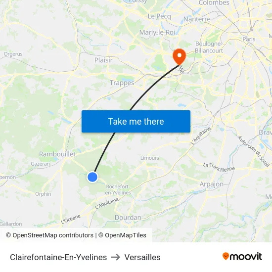Clairefontaine-En-Yvelines to Versailles map