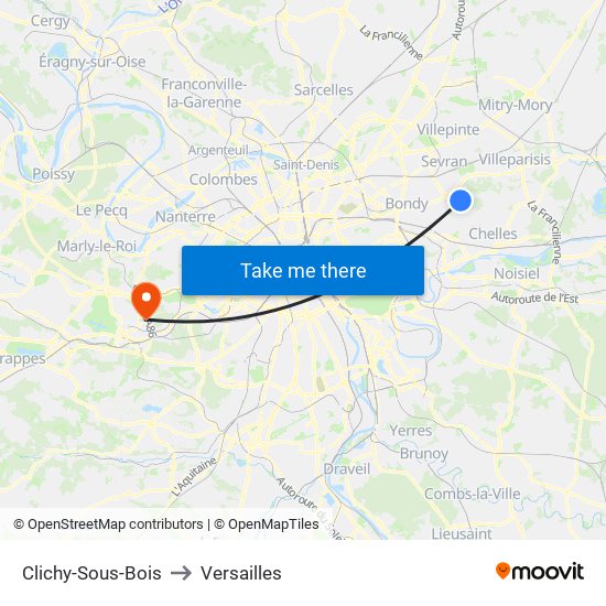 Clichy-Sous-Bois to Versailles map
