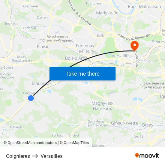Coignieres to Versailles map