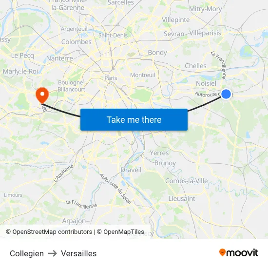 Collegien to Versailles map