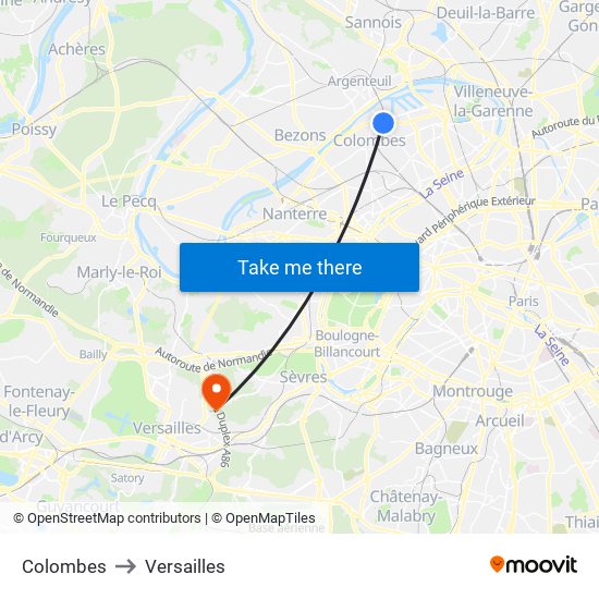 Colombes to Versailles map