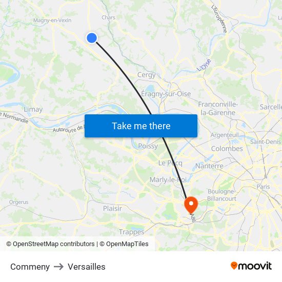Commeny to Versailles map