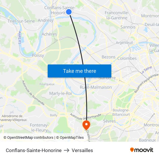 Conflans-Sainte-Honorine to Versailles map
