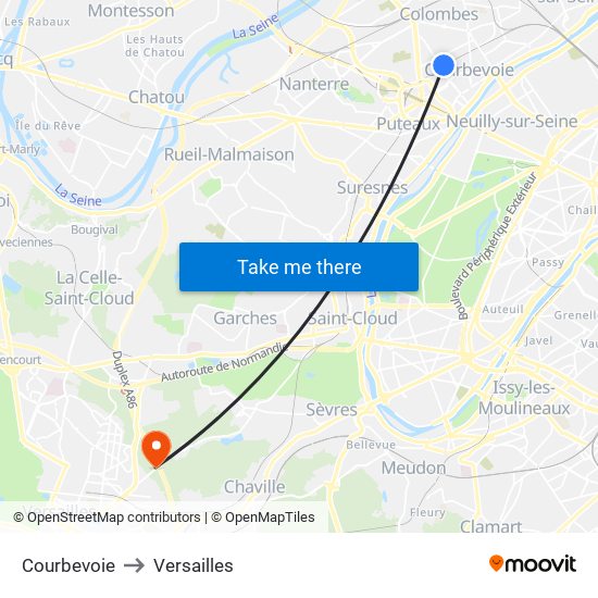 Courbevoie to Versailles map