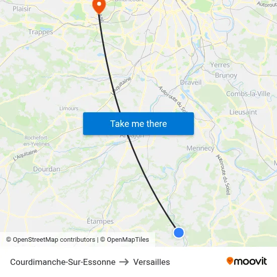 Courdimanche-Sur-Essonne to Versailles map
