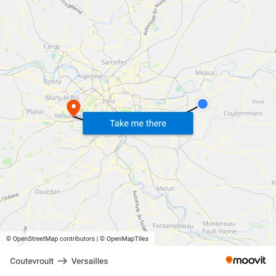Coutevroult to Versailles map