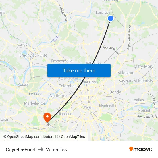 Coye-La-Foret to Versailles map