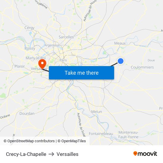 Crecy-La-Chapelle to Versailles map