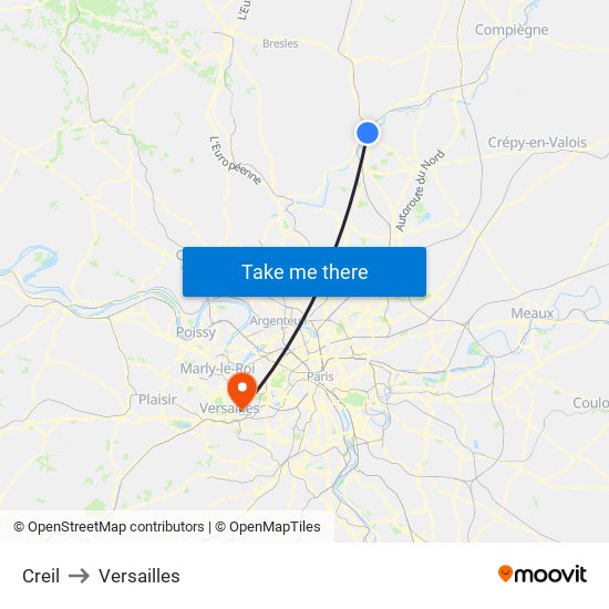 Creil to Versailles map