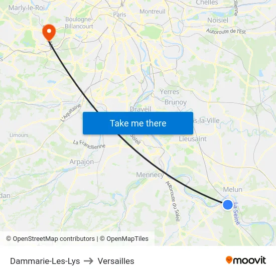 Dammarie-Les-Lys to Versailles map
