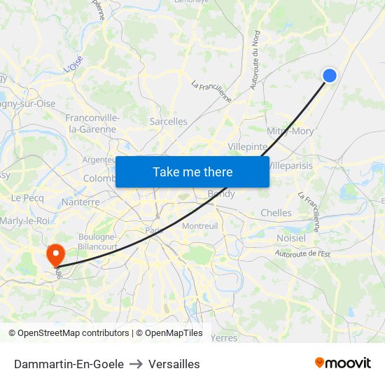 Dammartin-En-Goele to Versailles map