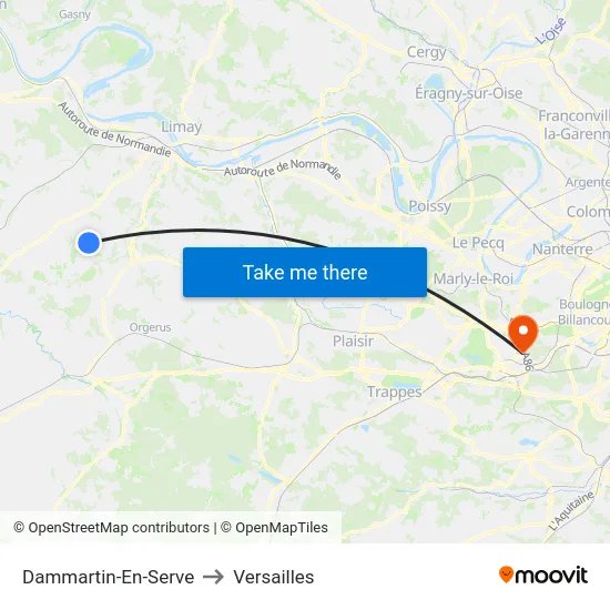 Dammartin-En-Serve to Versailles map