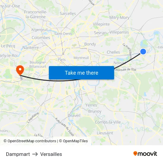 Dampmart to Versailles map