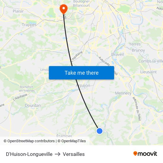 D'Huison-Longueville to Versailles map