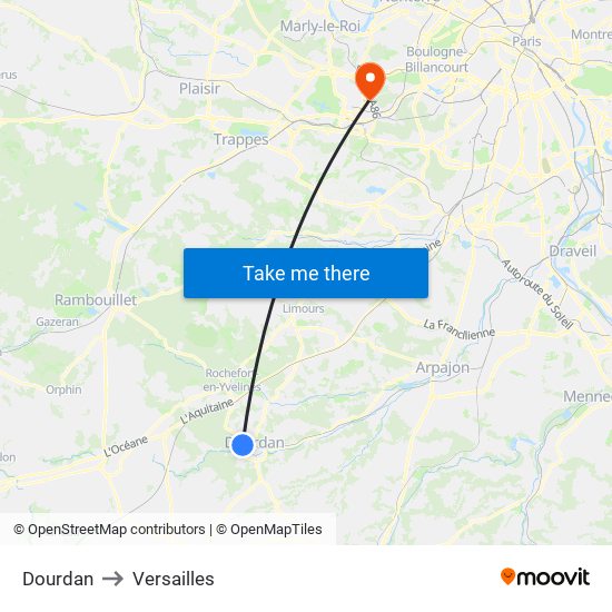 Dourdan to Versailles map