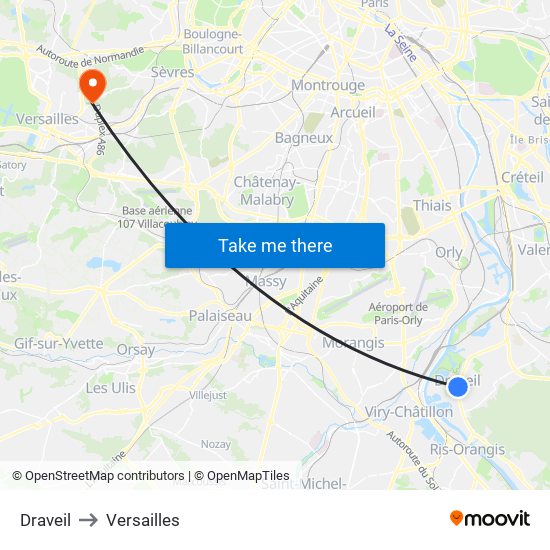 Draveil to Versailles map