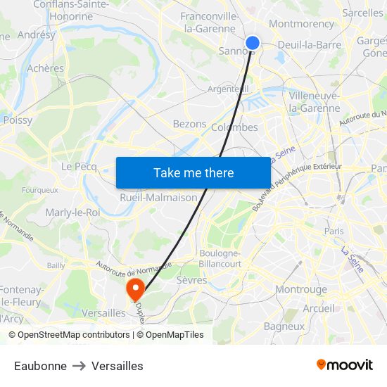 Eaubonne to Versailles map