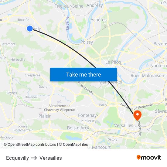 Ecquevilly to Versailles map
