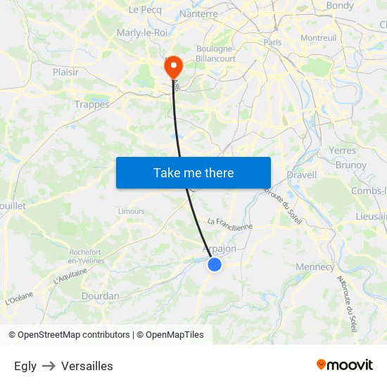Egly to Versailles map