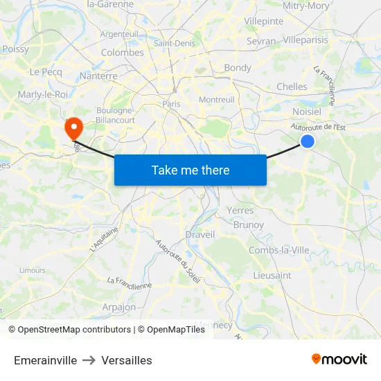 Emerainville to Versailles map
