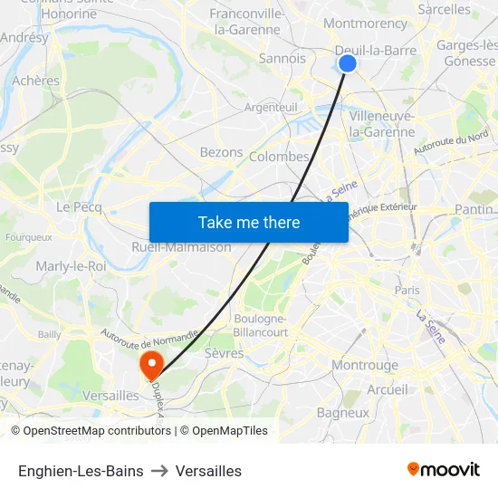 Enghien-Les-Bains to Versailles map