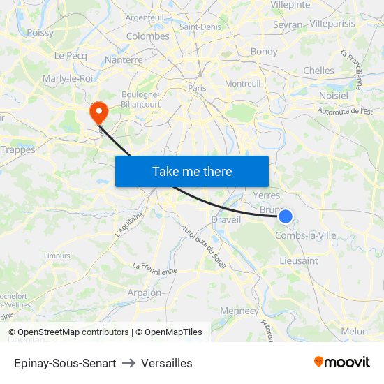 Epinay-Sous-Senart to Versailles map