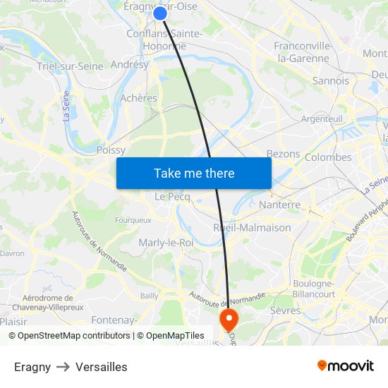 Eragny to Versailles map